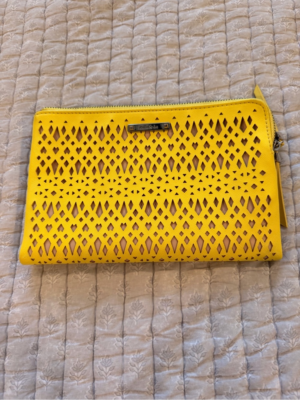 Stella & Dot Bright Yellow Laser-Cut Clutch